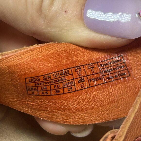 UGG SERINDA Orange Fire Opal Leather Cork Wedge Platform Sandals 8 - Picture 6 of 6